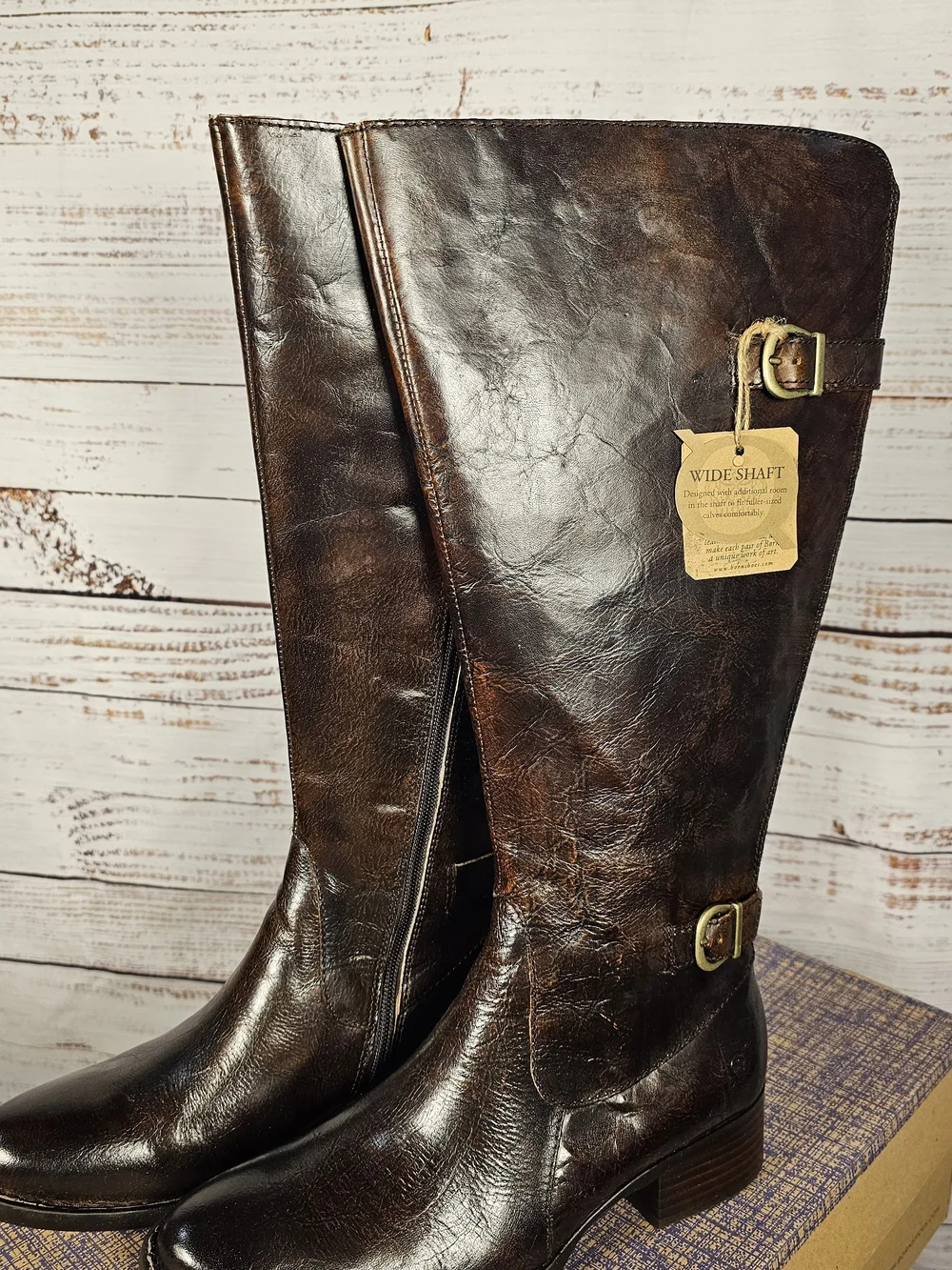 NIB BORN Gibb Wide Calf Knee High Riding Boots 7.5M Brown Leather